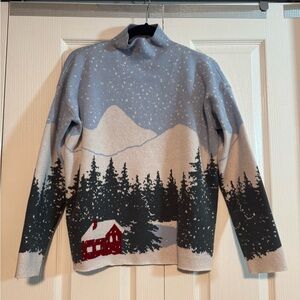 Tahari Christmas snow scene mockneck turtleneck sweater size large